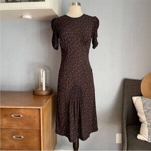 Rouje Norma Midi Dress Printed Black Red Size 34 / US 2